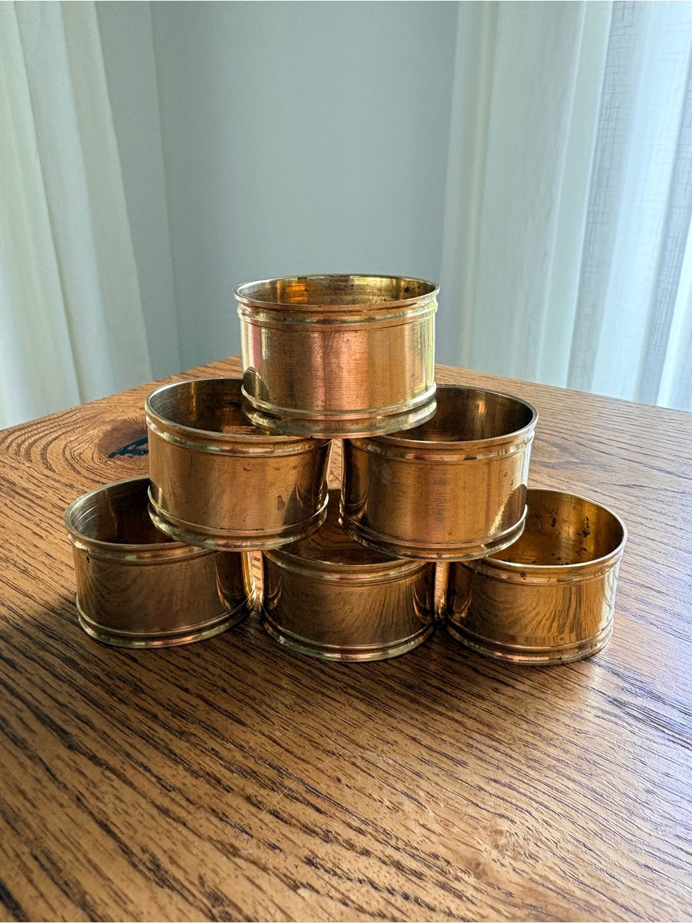 VTG- Set of 6 l Brass Napkin Rings - Shiny with Patina Oval ~2 inches wide